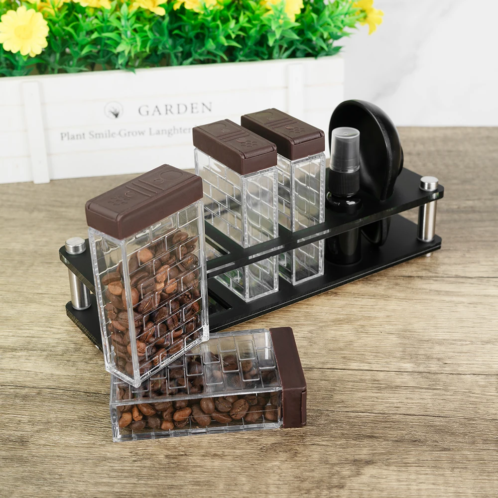 Coffee Bean Storage Tubes Kit Coffee Bean Cellar With Acrylic Display Stand Dosing Cup And Spray Bottle Coffee Bean Vaults Set