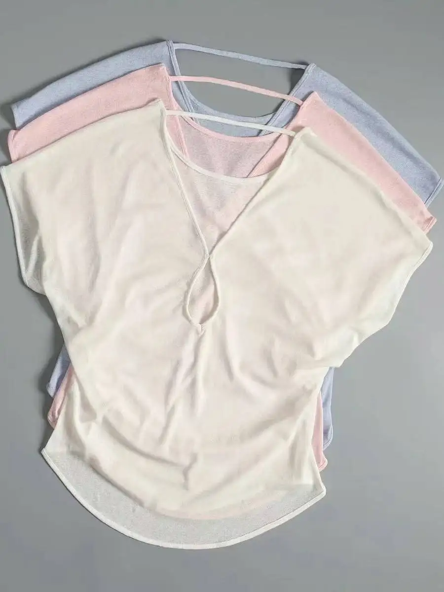 여성용 요가 탑 루즈핏 러닝 티셔츠 홀로우 아웃 바오르트 스웨트 필라테스 피트니스 커버업 여름 출퇴근용 순색