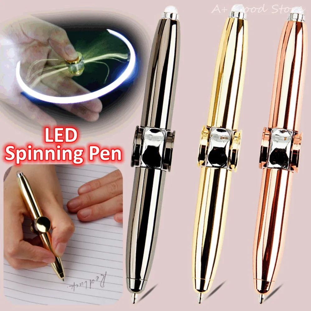 Led Spinning Pen Fidget lęk żyroskop dekompresyjny kulkowy długopis metalowy biurowe przybory szkolne do pisania długopisy zabawki dla dzieci