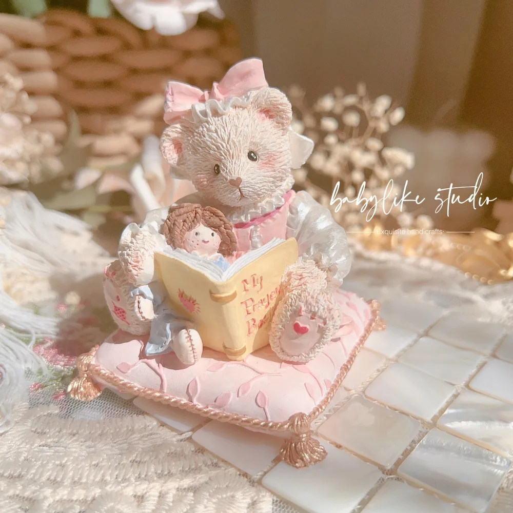 Cute Reading Bear Precious Plaster White Mold Model DIY Coloring Desktop Decoration Gift Suitable for Aroma Diffuser Fragrance