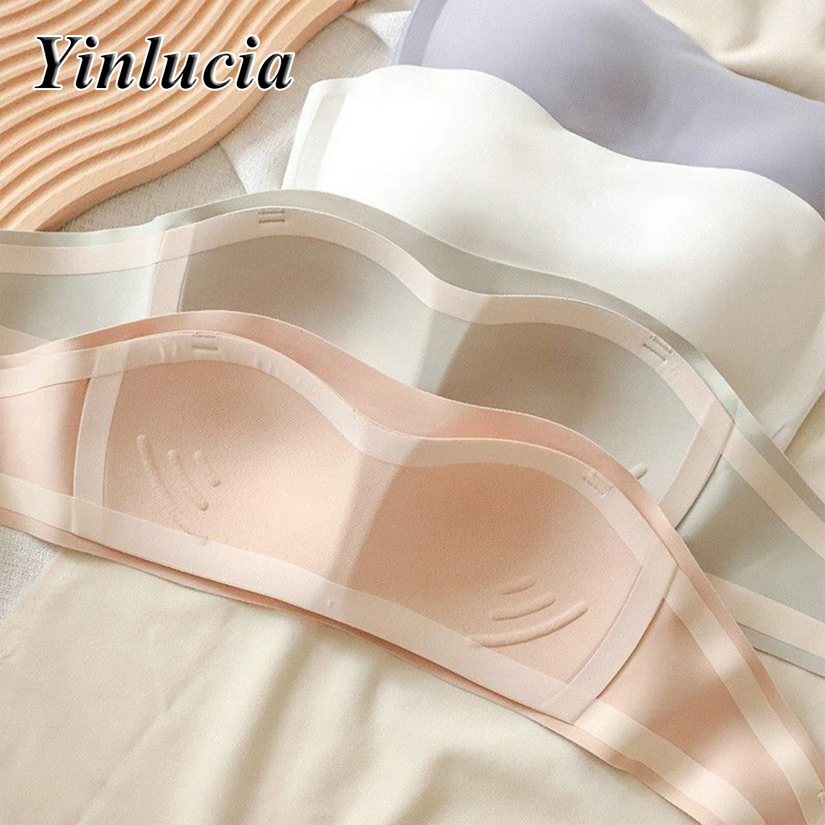 Strapless Lingerie Base Bra Non Slip Non Detachment Gathered Crop Top Underwear Solid Color Push Up Invisible Bras Seamless New