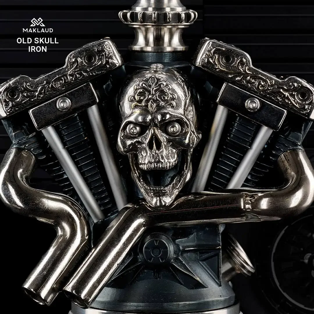 Maklaud Old Skull Iron Hookah Shisha Set 304 Stainless Steel With Pattern Glass Base Single Hose