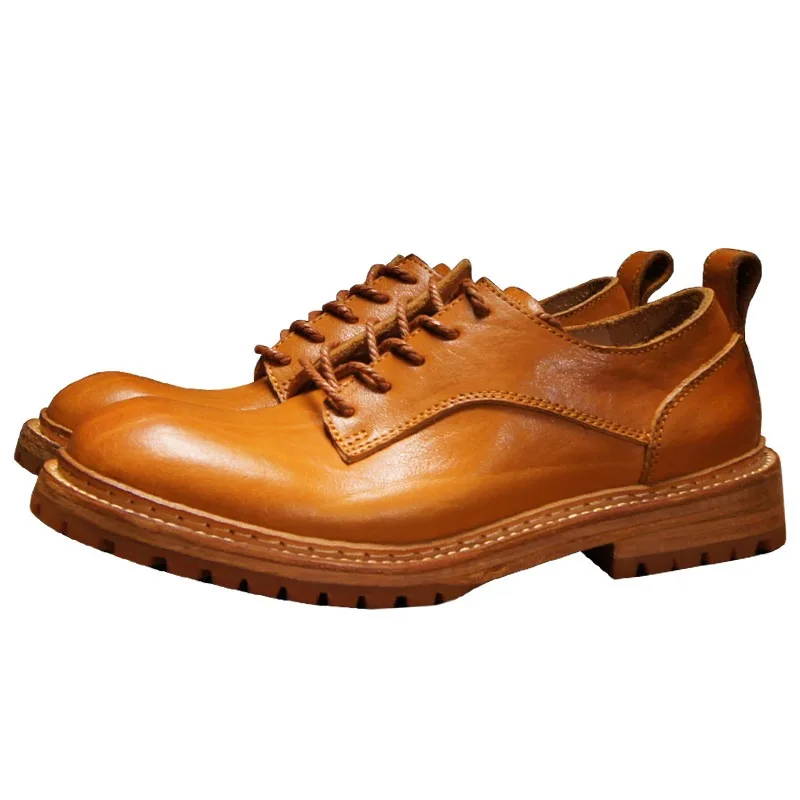 Handmade Retro Genuine Leather Derby Shoes Men's Design Business Motorcycle Thick Sole Luxury Work Dress Leather Shoes Male