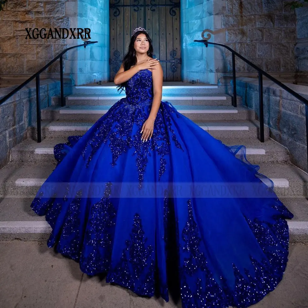 Vestido De fiesta azul real personalizado vestido para quinceañeras 2025 volante princesa tul Vestidos De 15 Años apliques De lentejuelas dulce 16 vestido