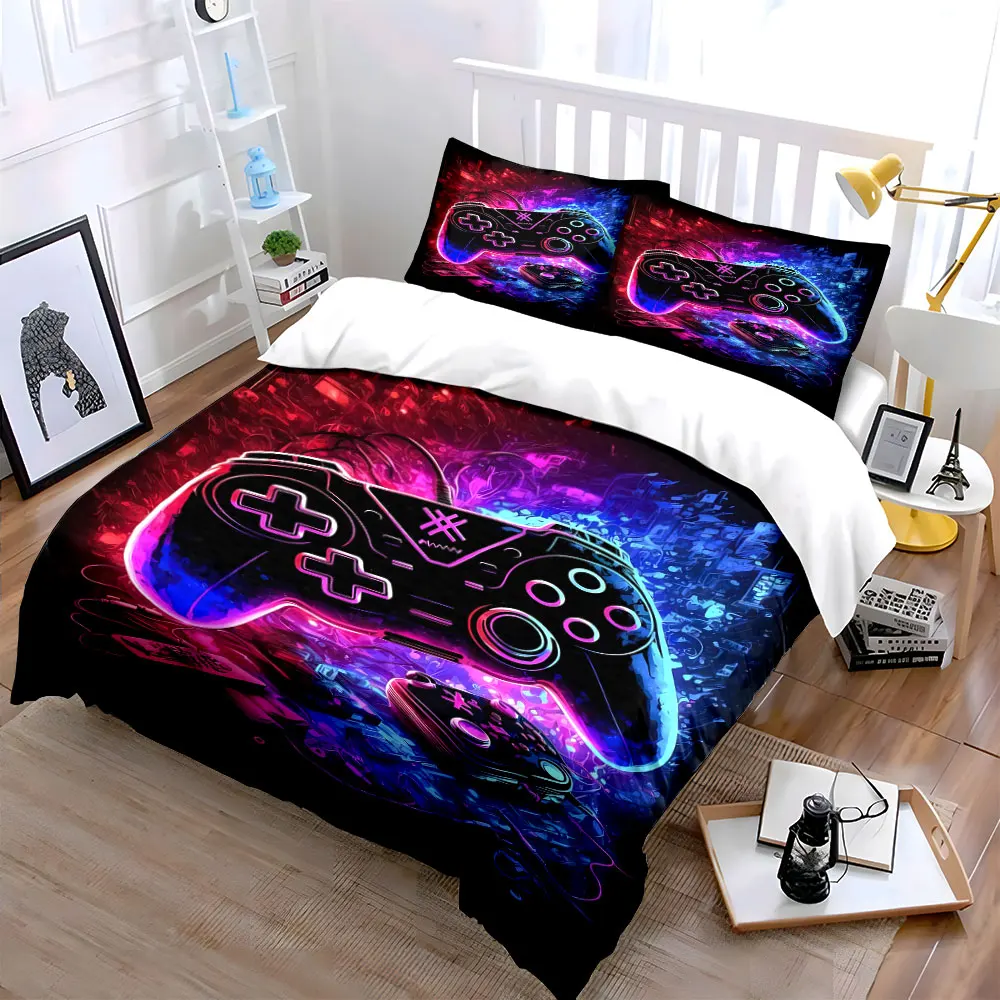 Gaming Controller Set LED Decor Soft Skin-Friendly Bedding Set Includes 1 Duvet Cover And 2 Pillowcase, Gift
