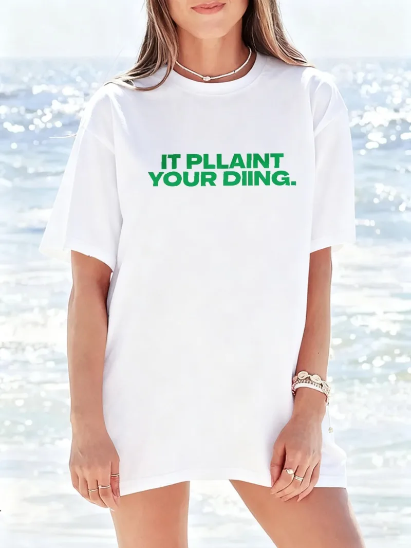 نمط جديد المرأة فضفاضة قصيرة الأكمام تي شيرت أبيض المرأة المطبوعة النص المألوف لباس غير رسمي الملابس النسائية