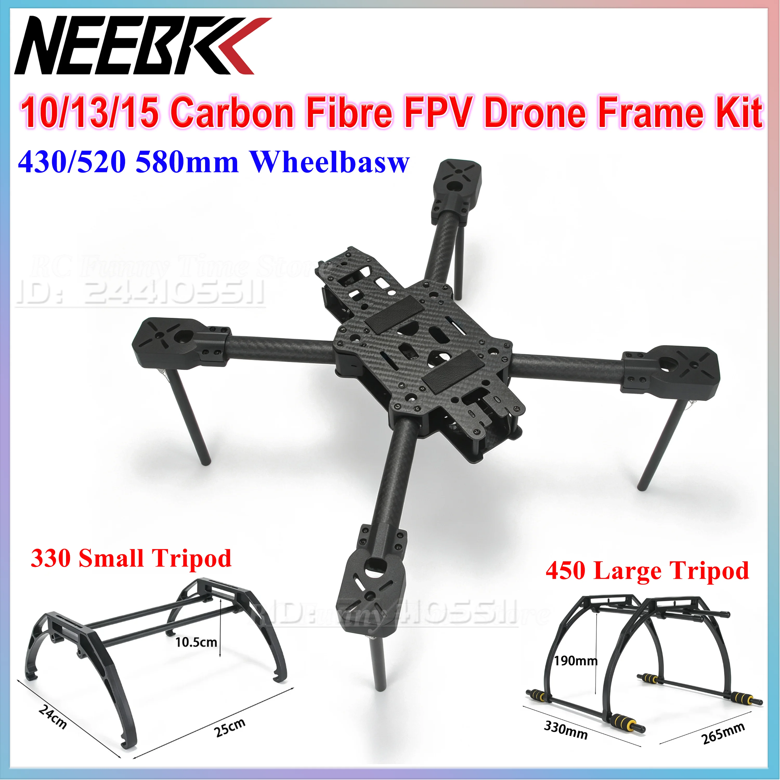 10/13/15inch FPV Drone Carbon Fibre Frame Kit 430/520/580mm Wheelbase with Landing Gear for RC Racing Drone Long Range DIY Part