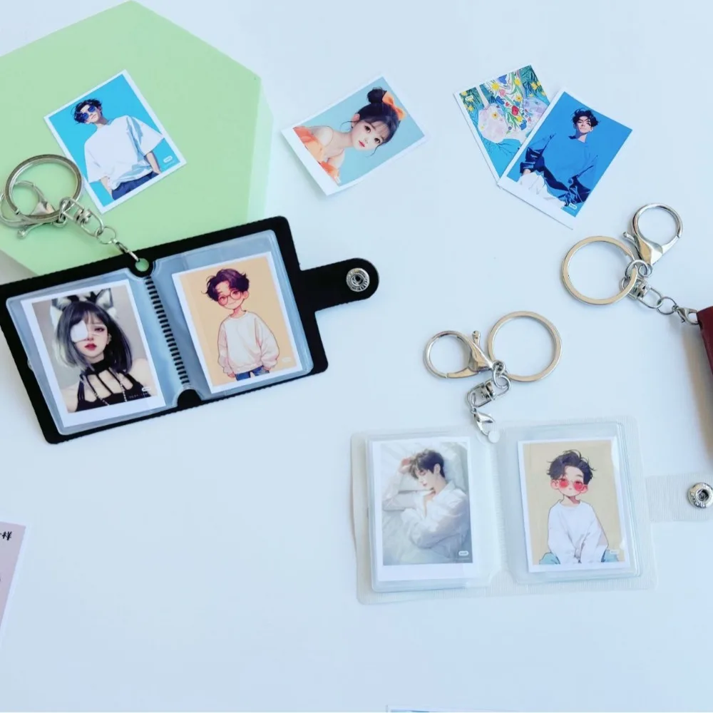 Portable 2 Inch Mini Photo Album 20 Pockets with Keychain Keychain Mini Album Snap Button Design Name Card Book