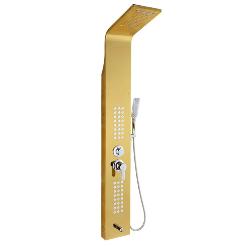 

Brushed Golden Shower Panel Column Towers 304 Stainless Steel Waterfall Spa Jets Smart Shower Wall Panel