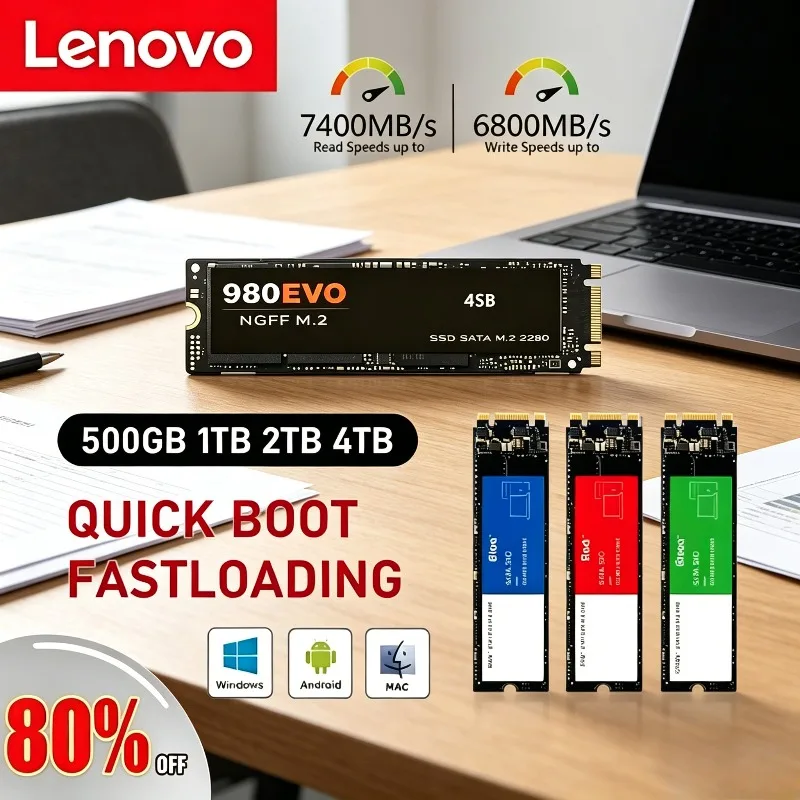 

Внутренний твердотельный накопитель Lenovo M.2 SSD 980Pro/990Pro PCIe 4.0 NVMe с частотой чтения до 7400 МБ/с для ноутбуков и настольных ПК, объемом 1 ТБ, 2 ТБ, 4 ТБ