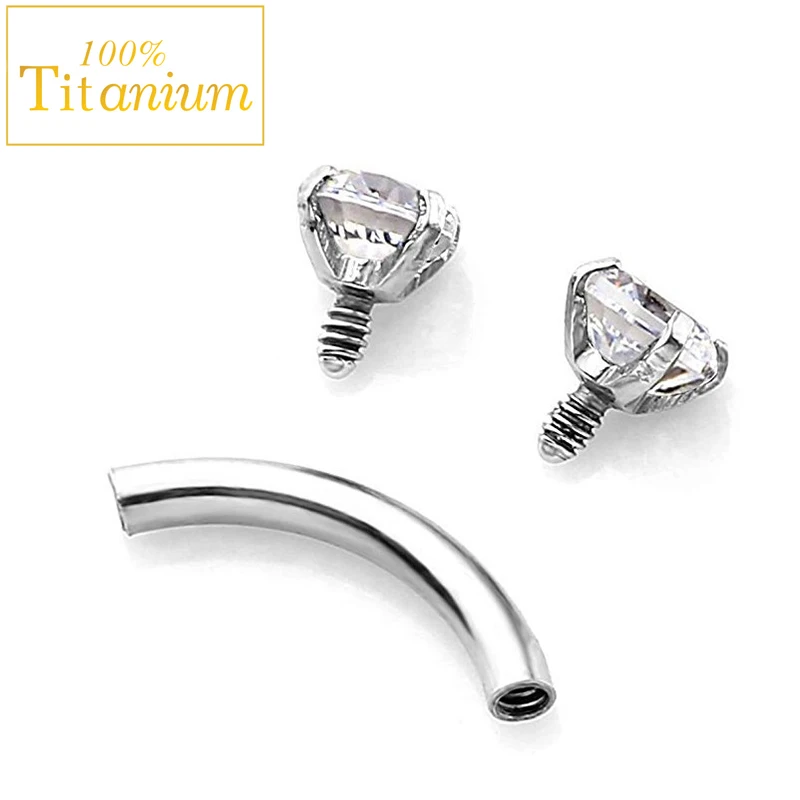 G23 titanium Eyebrow Stud Internal Thread Double Zircon Curved Barbell Banana Ring Helix Rook Earrings Nose Lip Piercing jewelry