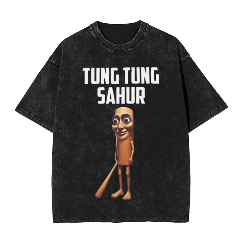 

Tung Tung Tung Sahur Italian Brainrot Men Women Tops Streetwear Tees Hip Hop Washed Short Sleeve T Shirt High Street T-Shirt