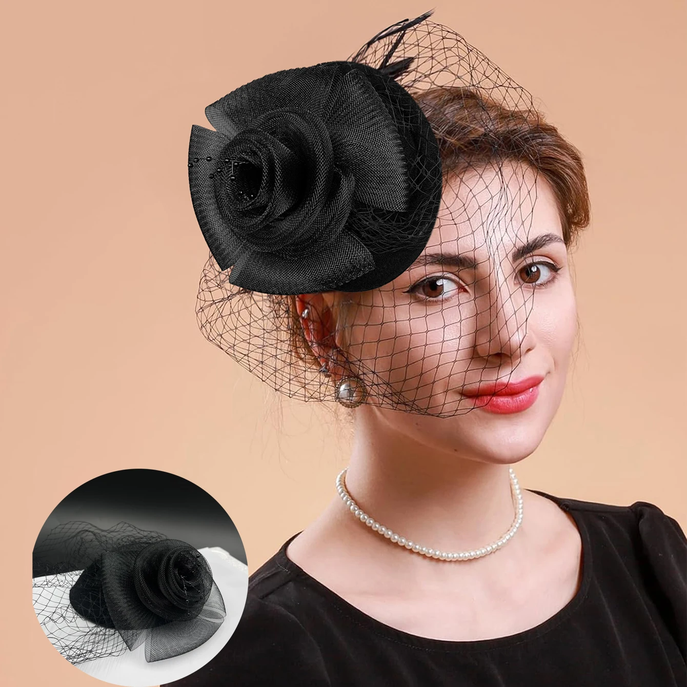 

Vintage Bridal Mesh Hair Accessories Headflower Wedding Party Headwear Small Hat Suitable for Party, Wedding