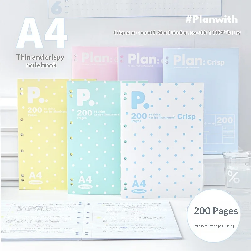 Planwith Crisp A4 Polka Dot Tearable Thin Notebook 200 Pages Loose Leaf Draft Error Correction Notebook For Office Study