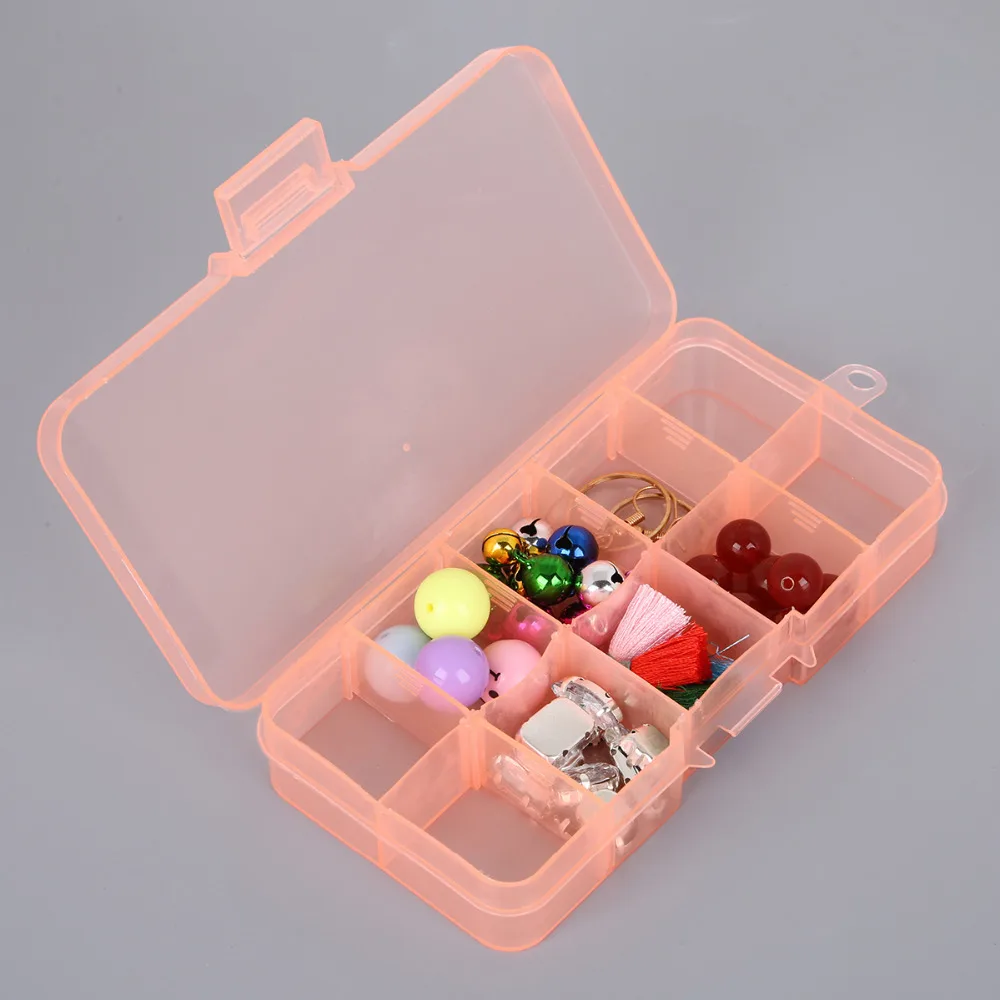 random color1pc Colorful 10 Grids Adjustable Transparent Plastic Storage Box Sewing Tools Beads Buttons Small Components case