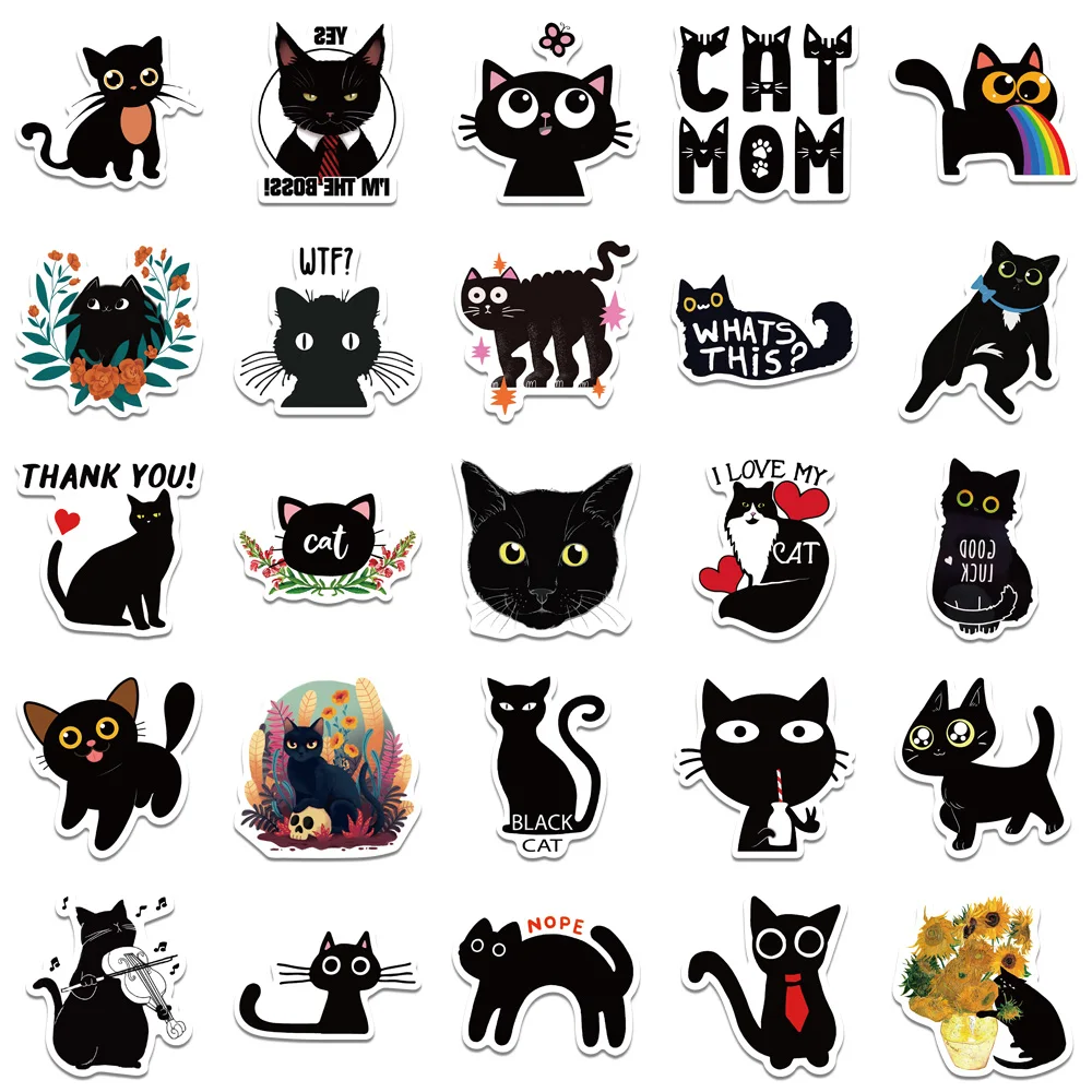 Pegatinas decorativas de Graffiti de gato negro, 50/100 piezas, para álbum de recortes, motocicleta, equipaje, guitarra, monopatín, calcomanías de regalo para niños