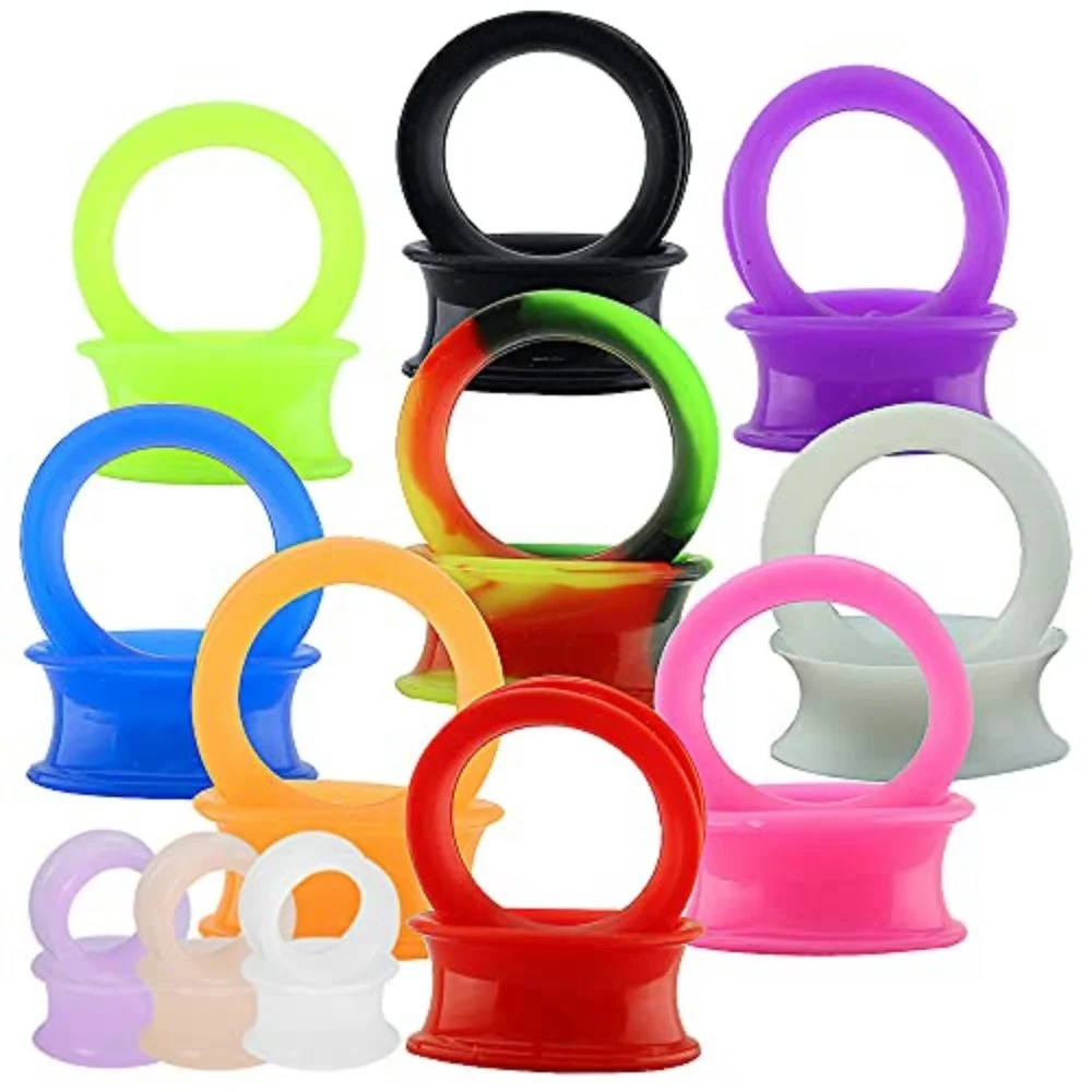 9 Pairs Silicone Flexible Thin Ear Plugs Tunnels Double Flared Expander Ear Gauges Piercing For Men And Women