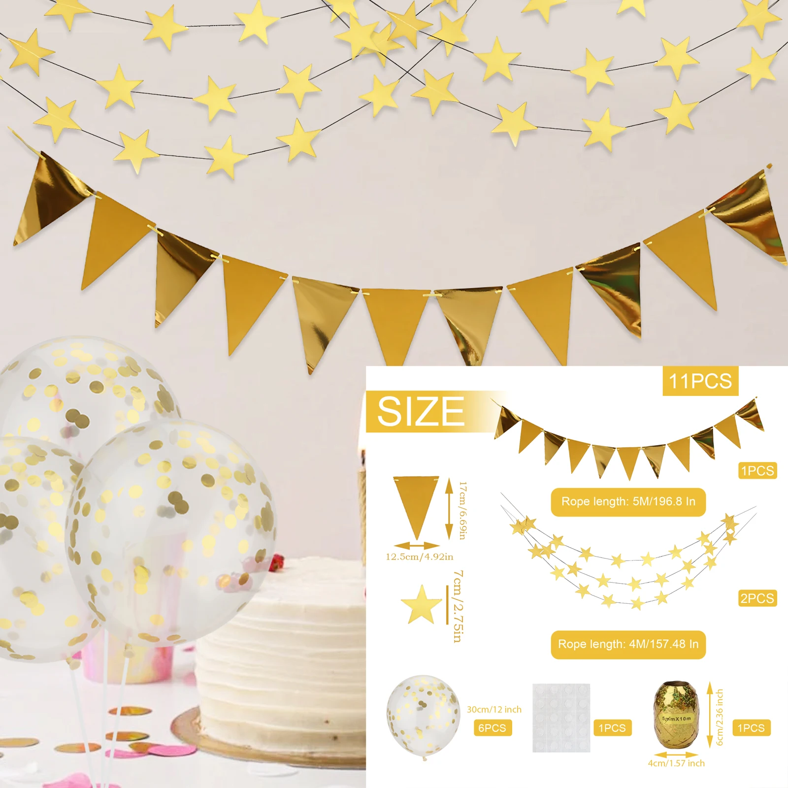 

11pcs Set For Birthday Party Triangle Banner Confetti Balloons Pennant Banner Confetti Transparent Balloons Pennant Banner Flags