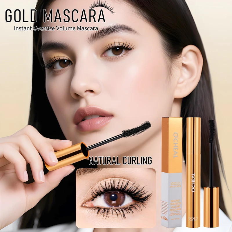O'CHEAL Balck Mascara 3D Silk Thick Curly Lengthen Eyelashes Quick-Dry Not Easy To Smudge Gold Mascara Długotrwała, wodoodporna maskara do rzęs, zwiększająca objętość, wydłużająca i podkręcająca rzęsy, szybkoschnąca, odporna na rozmazywanie, w kolorze złotym.