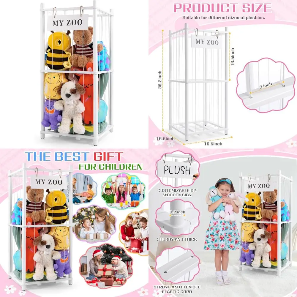 منظم حيوانات الغابات: رف خشبي موفر للمساحة لألعاب الأطفال المحشوة