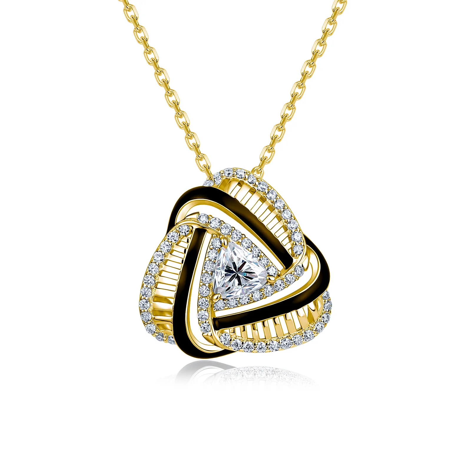 S925 Silver Three‑Loop Intertwined Heart Moissanite Necklace, Color‑Contrast Triangle Heart‑Shaped Pendant Light‑Luxury Couple G