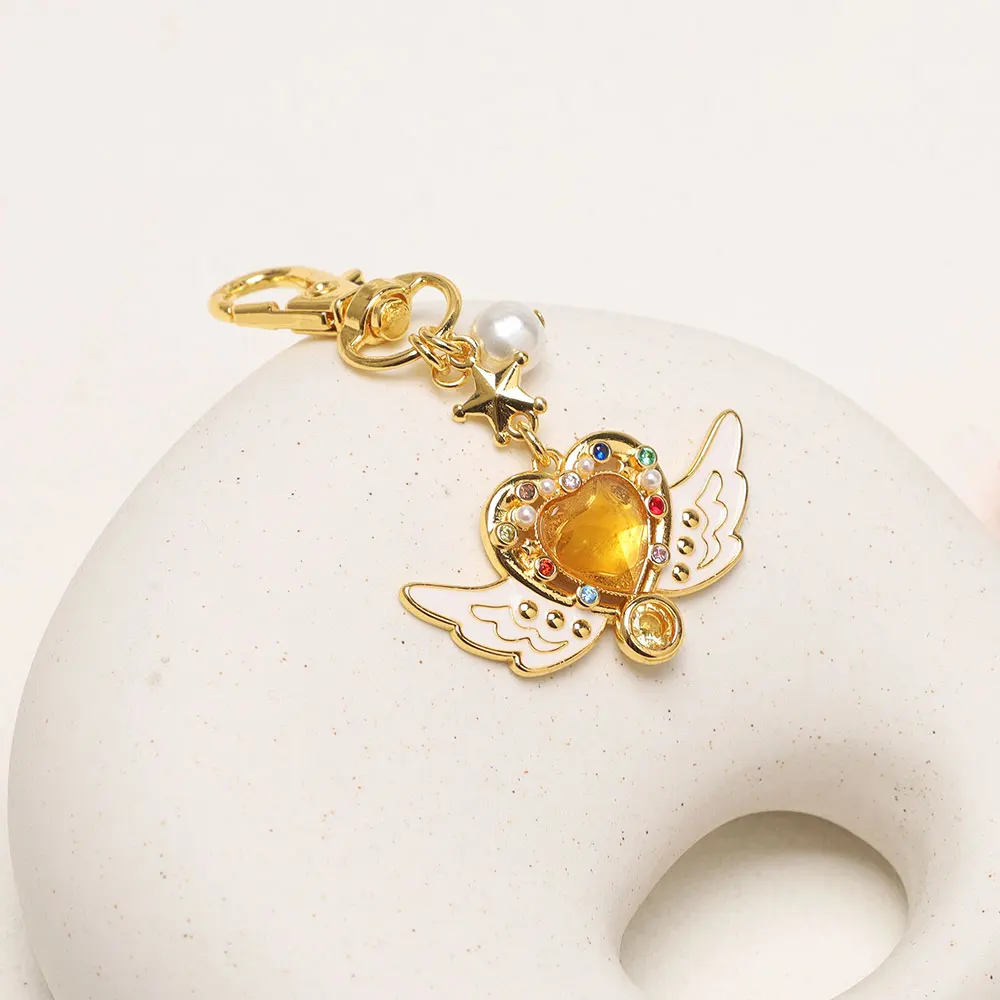 1PC Hot Cartoon Badge Keychain Anime Magical Wand Pendant Rhinestone Inlaid Cosplay Keyring Jewelry Gift Accessories Props