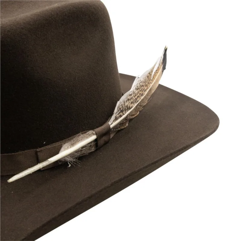 A pure felt top hat decorated with straps