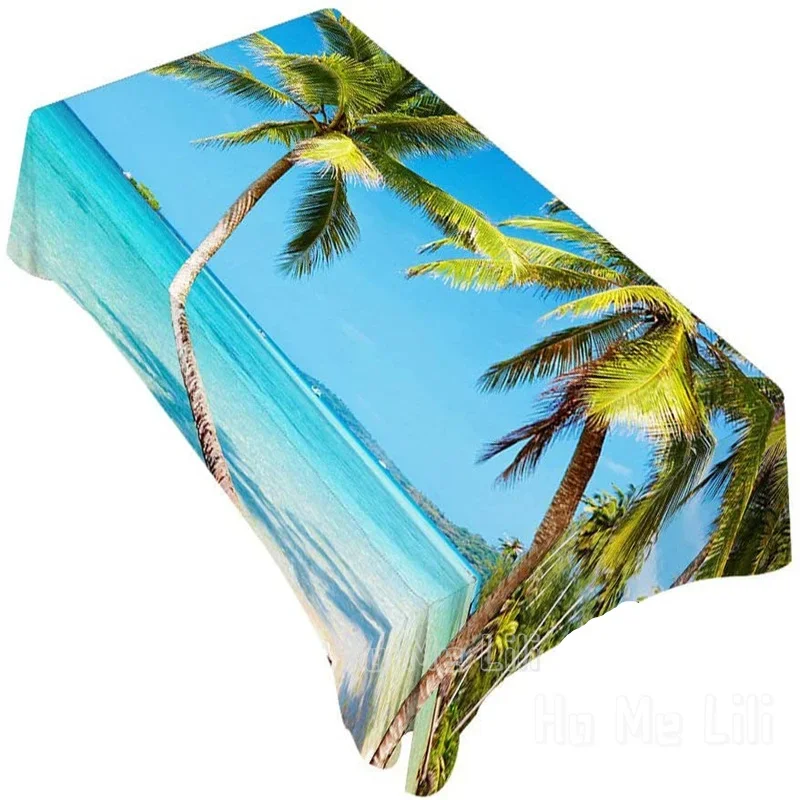 Decorative Rectangle By Ho Me Lili Table Cloths Palm Trees On Tropical Island Beach Cloud Blue Sea For Dining Bbq Picnic