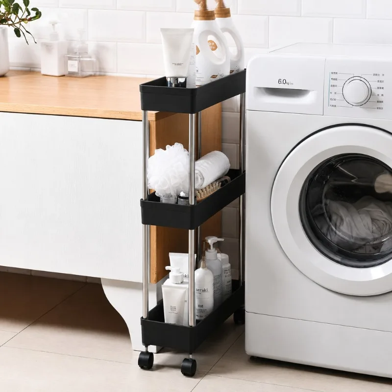 3 Tier Slim Rolling Storage Cart Narrow Gap Organizer PP Plastic Trolley With Wheels For Kitchen Bathroom Living Room Storage