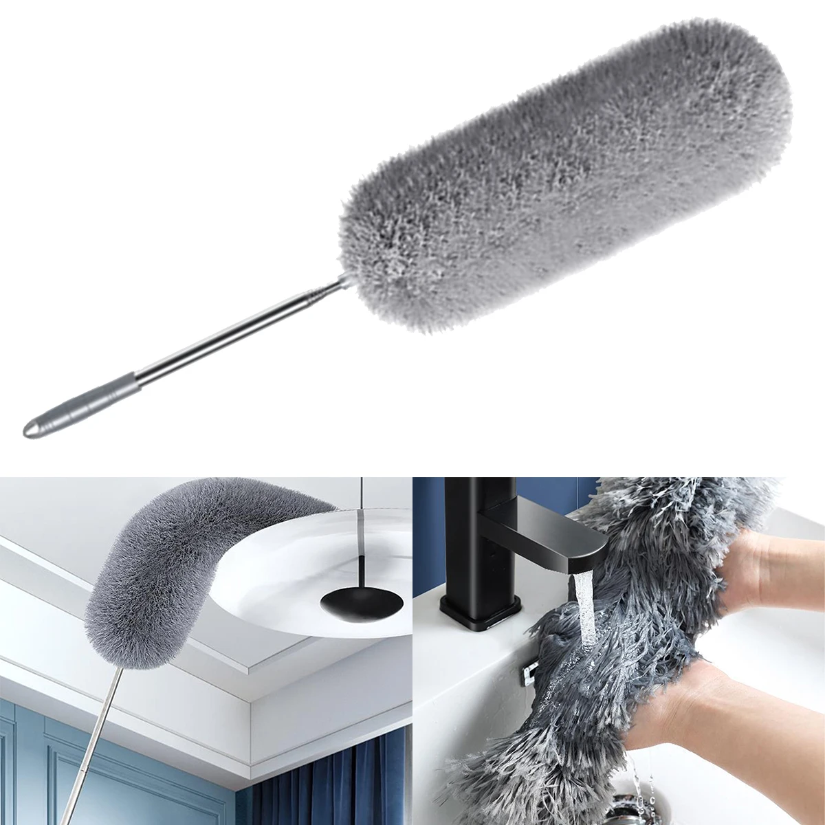 

Retractable Duster Stainless Steel Long Handle Dusting Brush Car Household Cleaning Tools Microfiber Dust Chicken Feather NEW