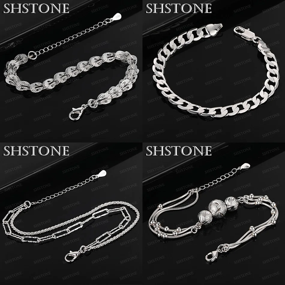 

Elegant 925 Sterling Silver Carved Pattern Beads Cuban Chain Geometric Bracelets Wedding Party Holiday Gift Fine Elegant Jewelry