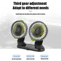 12V 24V Car Fan 5V USB Dual Head Cooling Car Fan 3 Speeds Adjustable Vehicle Air Circulator 360 Degree Rotation