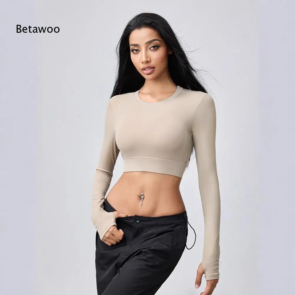Women's Long Sleeve Backless Crop Top Sexy Open Back Slim Fit Knit Shirt Casual Going Out Party Club Wear Fashion Tops