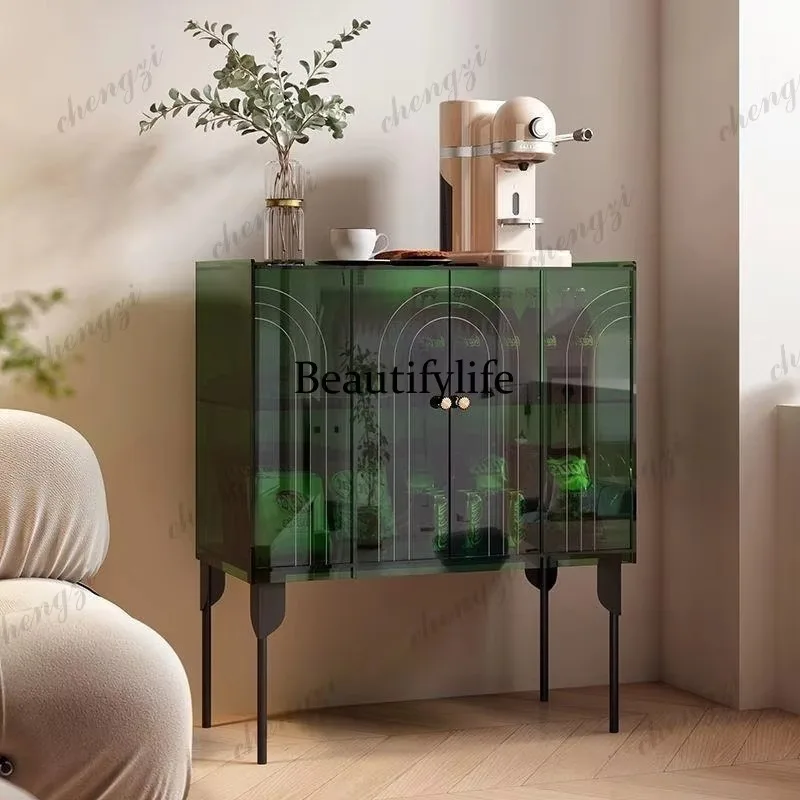 HR Nordic entrance acrylic dining side cabinet modern simple storage glass living room sofa side wine cabinet