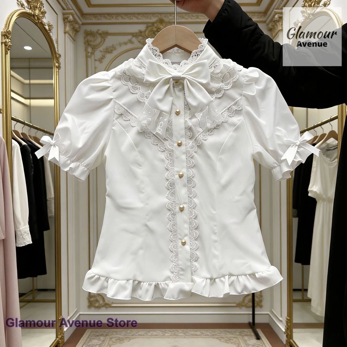

Japanese style sweet bubble doll cute short-sleeved shirt female spring and summer new fashion Lolita original casual top.