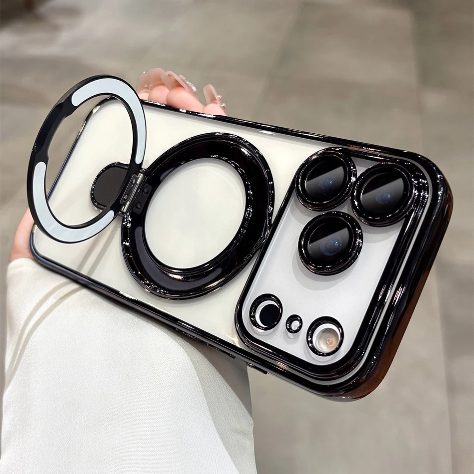 Para iphone 17 Air funda chapada Magsafe funda con soporte magnético para iPhone 17 16 Pro 13 12 Max 15 14 16 Plus 17PRO transparente Cove