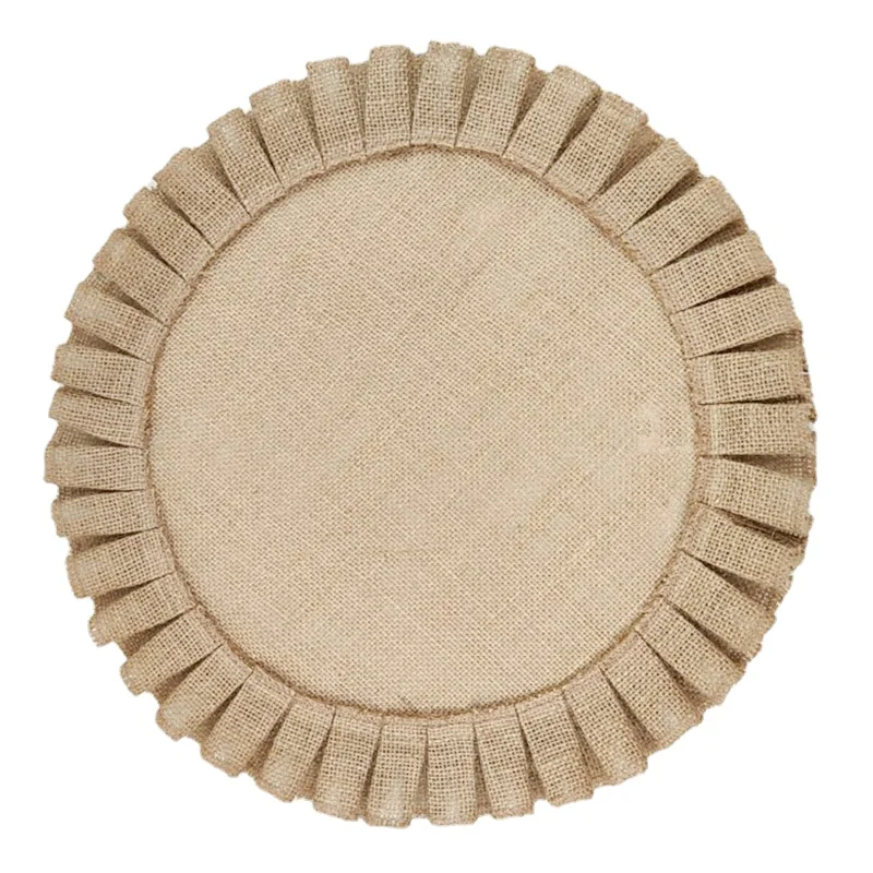 1pc Round Jute Folds Lace Placemats Natural Color Heat Insulation Pads Nordic Coaster Household Table Mats Placemats for Table