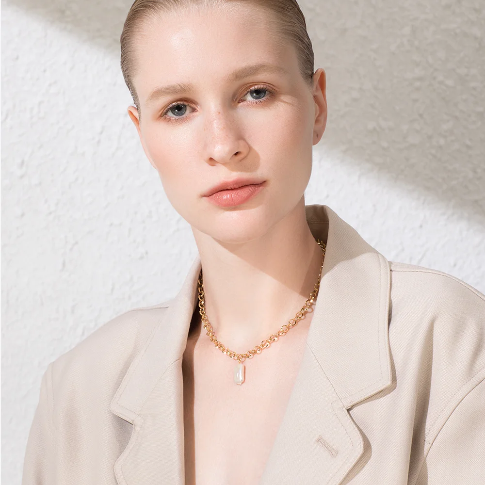 

ENFASHION Boho Conch Chain Necklace Women Gold Color Statement Natural Mother Of Pearl Necklaces Stainless Steel Jewelry P193025
