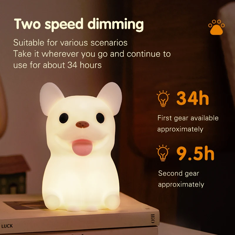 1pc Bulldog nightlight Room decorative light Bedroom ambiance light LED light couples clap light Cute animal lamp Sleep light