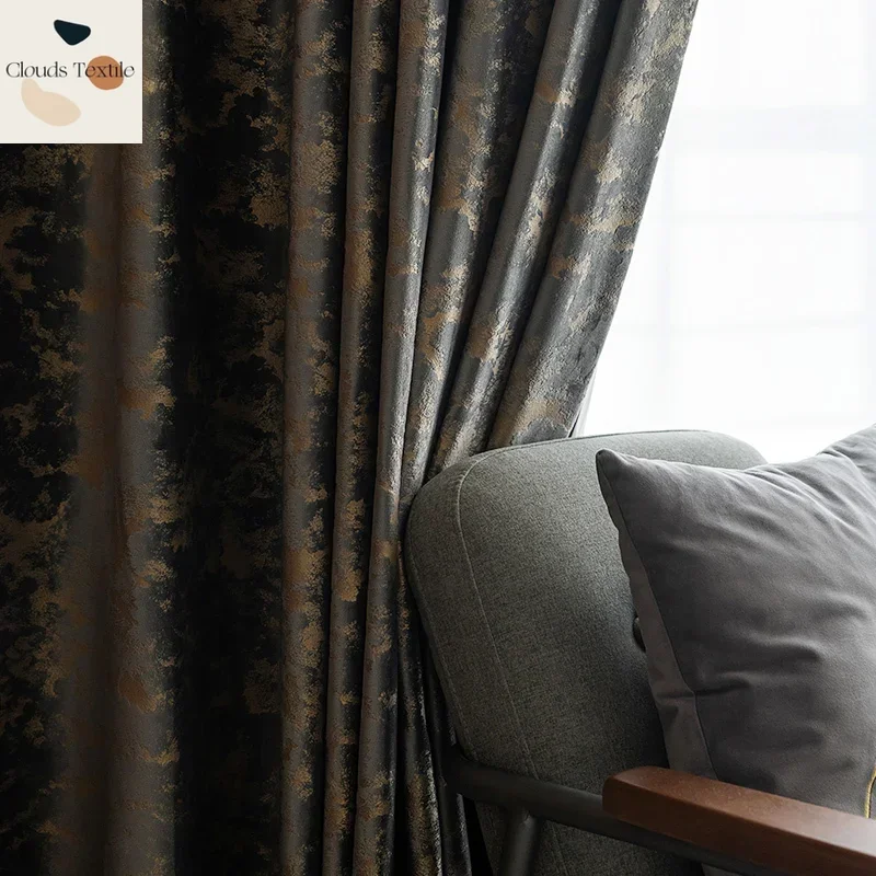 Curtains for Living Room Luxury blackout Bedroom Northern European Bronze Texture Velvet Thick Window Cloth Solid Color black
