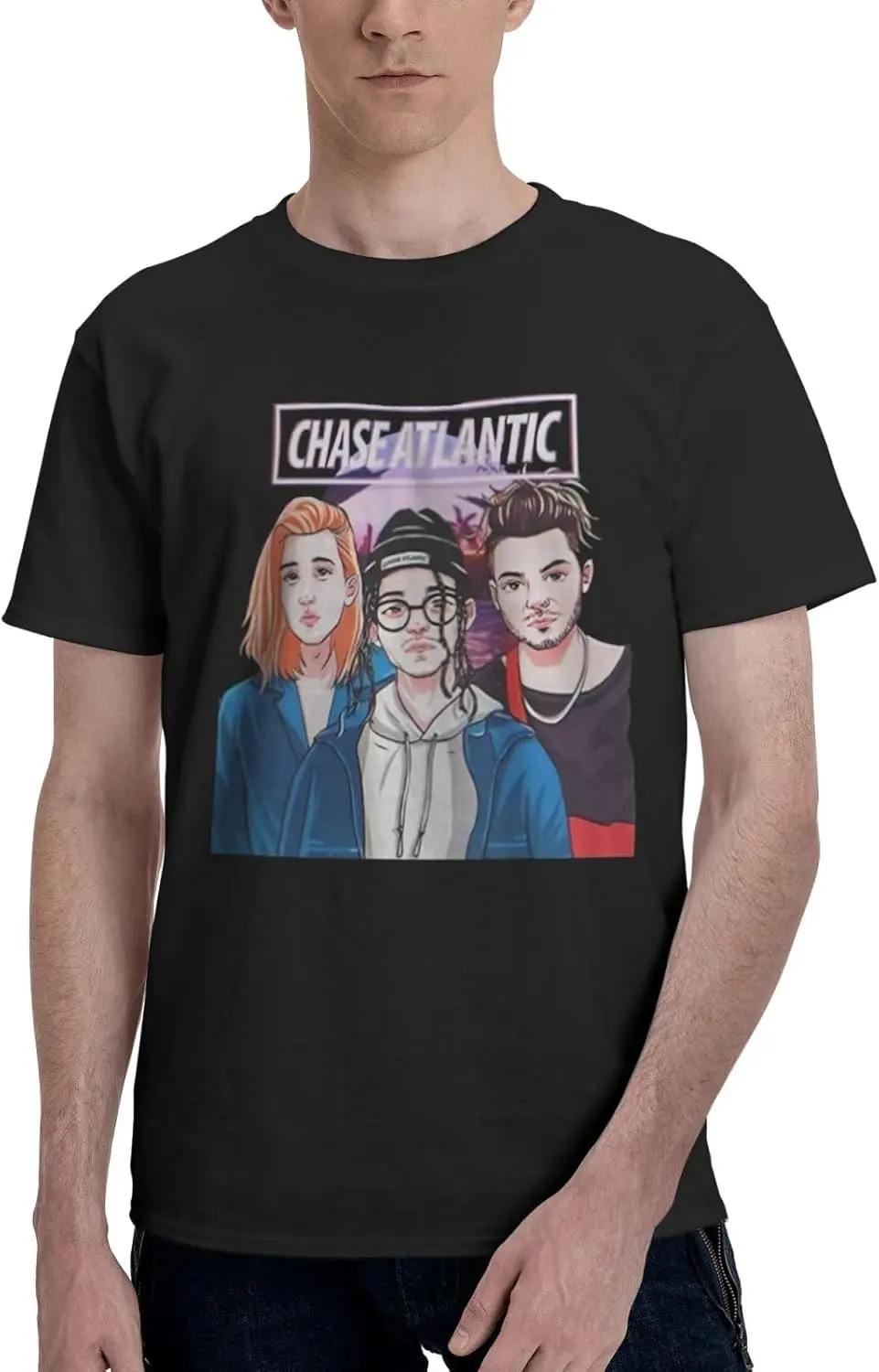 Chase Music Atlantic Men's Short Sleeve T-Shirts Retro Summer Crewneck Tee Top for Men Large Black