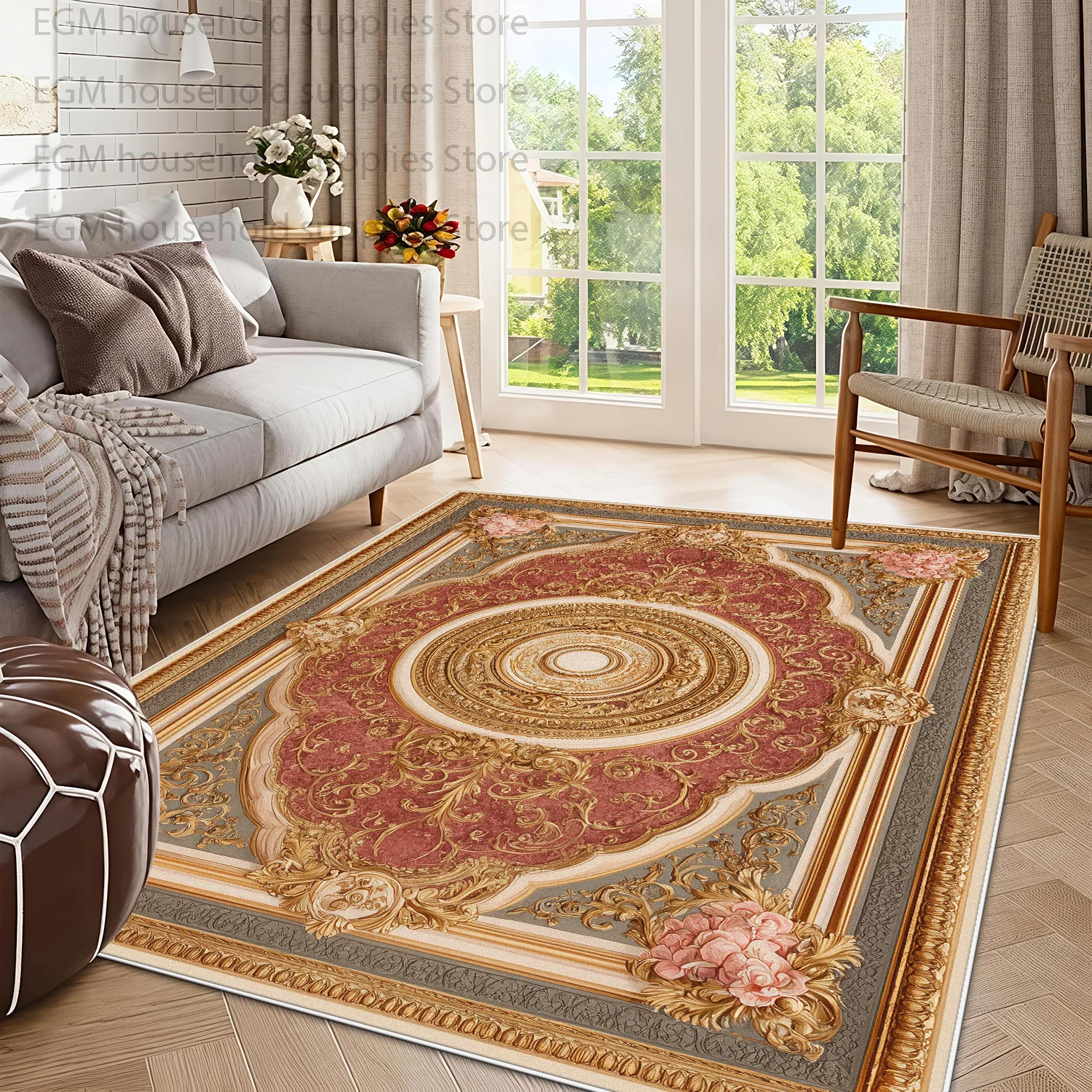 Luxury Gold Classic European Carpet for Living Room Coffee Large Rug Soft Lint-free Non-slip Washable Bedroom Entrance Floor Mat