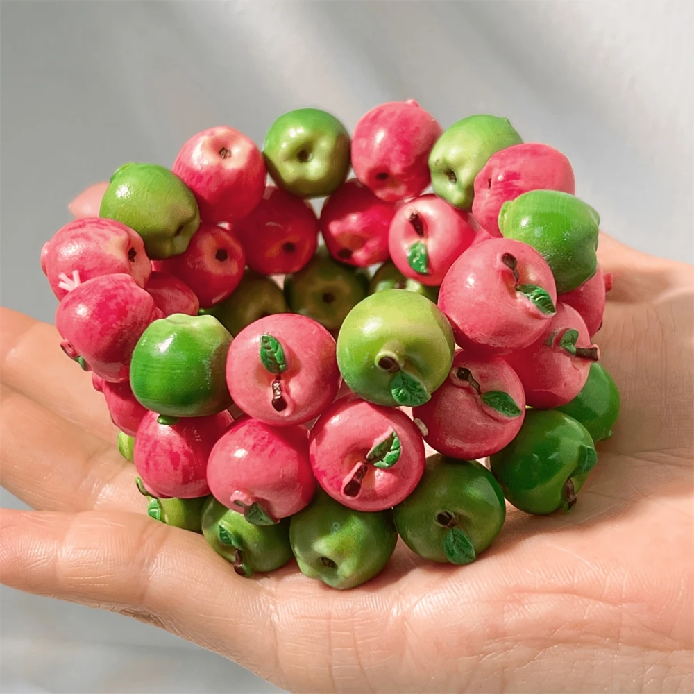 Colorful 3D Apple Beaded Bracelet Y2K Dopamine Whimsical Fruit Jewelry Talisman Teacher Gift Peach Pear Tomato Stretch Bracelet