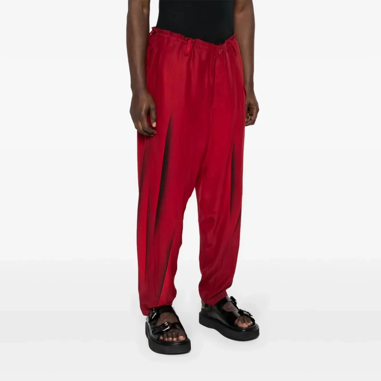 YOJI OOAK التصميم الأصلي للرجال السراويل الحريرية المطبوعة مجردة ندبة نمط مستقيم الساق السراويل عارضة للرجال