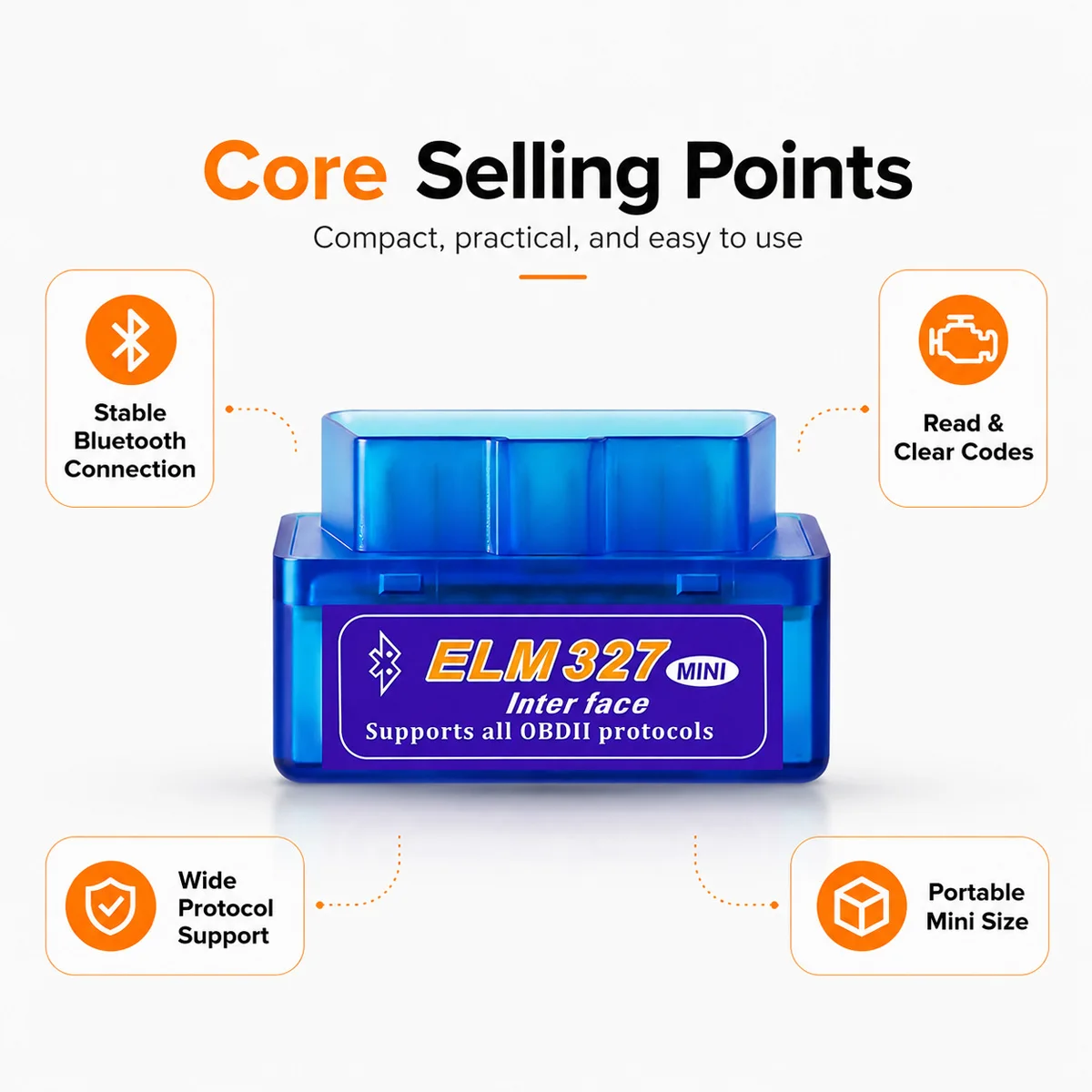 YONGRUN ELM327 Mini Bluetooth OBD2 Scanner Car Diagnosis Engine Fault Code Reader Android PC 16PIN OBDII Adapter ApplicationTool