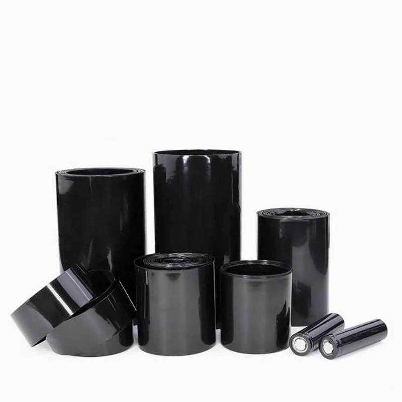 أنبوب أسود PVC قابل للانكماش بالحرارة 18650 بطارية ليثيوم حزمة طبقة التعبئة والتغليف 21700 عزل البطارية يتقلص طبقة تغليف الجلد
