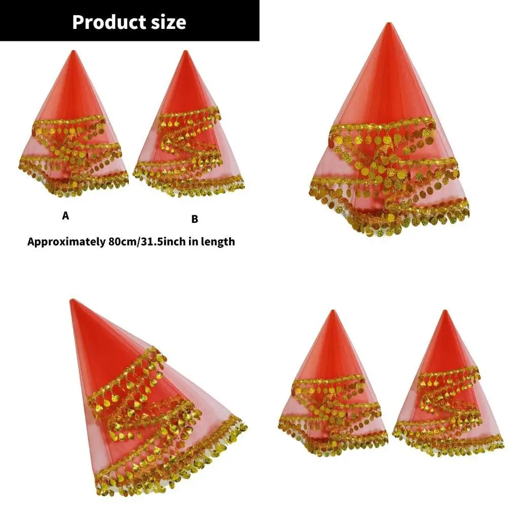 

652F Gold Coin Fringed Head Veil Minority Dance Event Veil Headpiece for Women Cultural Activity Performances Costume Veil