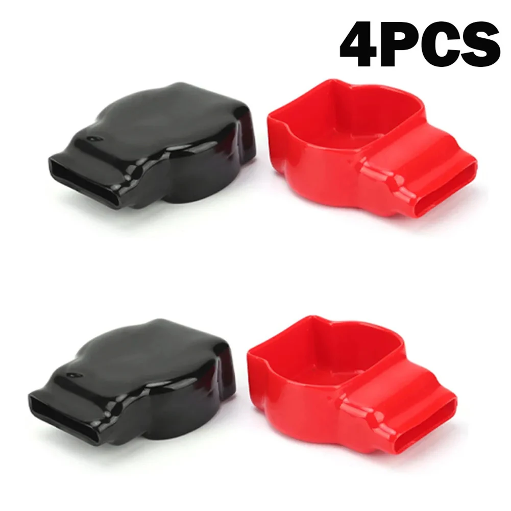 4PCS Terminal Rubber Cover For Car Vehicles RV Boat Red Black Car Battery Negative Positive Protector Batteries Accessories