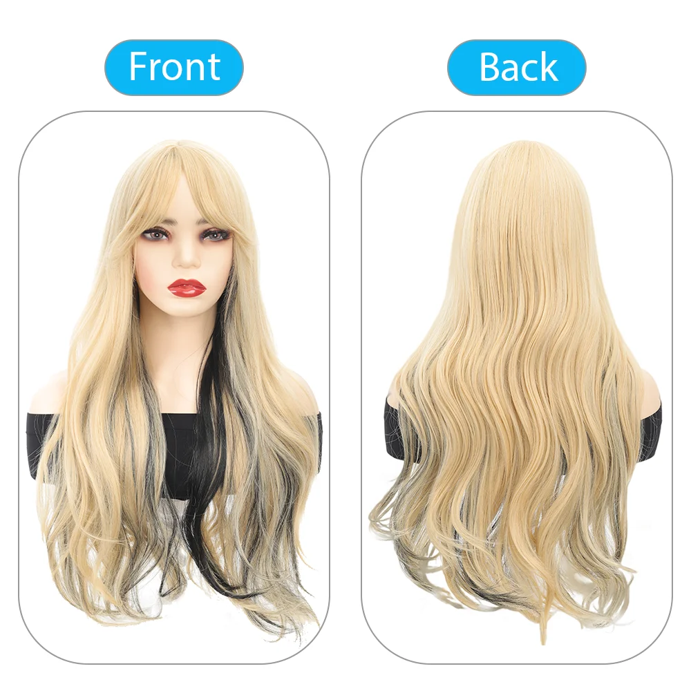 XG Women's long wavy wig with highlighted texture permed long curly fluffy bangs wig headgear suitable for daily wear