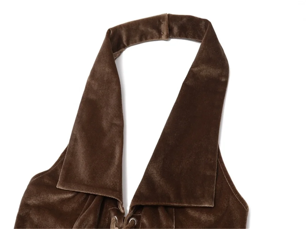 مثير زغب الرسن المرأة ضمادة سترة عارية الذراعين الخصر البنطال القصير البني والأحمر الشتاء ملابس خارجية 2025 شتاء جديد النمط الأمريكي